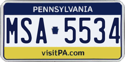 PA license plate MSA5534