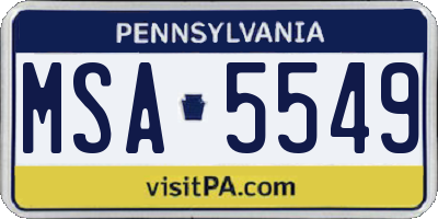 PA license plate MSA5549
