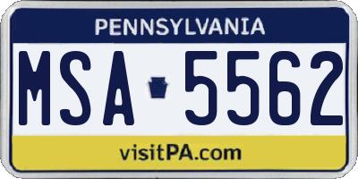 PA license plate MSA5562