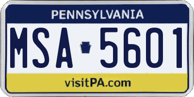 PA license plate MSA5601