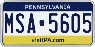 PA license plate MSA5605