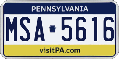 PA license plate MSA5616