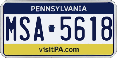 PA license plate MSA5618