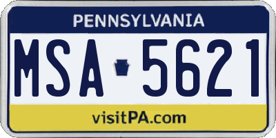 PA license plate MSA5621
