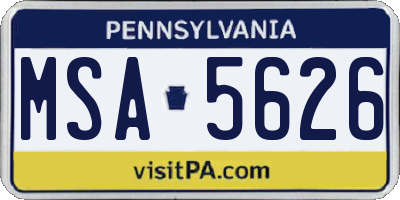 PA license plate MSA5626