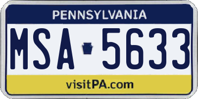 PA license plate MSA5633