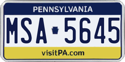 PA license plate MSA5645