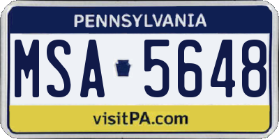 PA license plate MSA5648