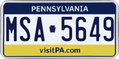 PA license plate MSA5649