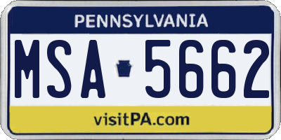 PA license plate MSA5662