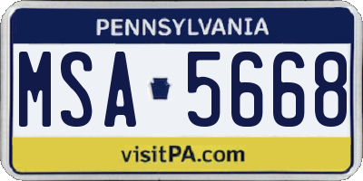 PA license plate MSA5668