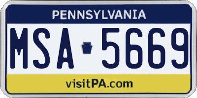 PA license plate MSA5669