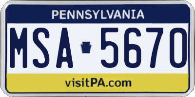 PA license plate MSA5670
