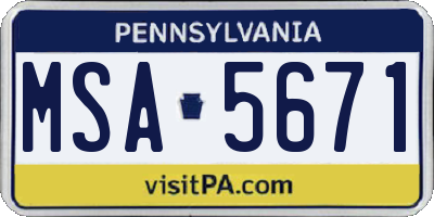 PA license plate MSA5671