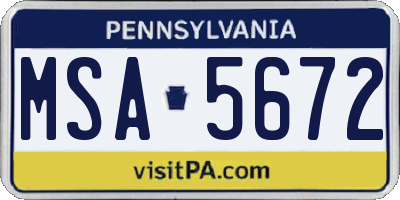PA license plate MSA5672