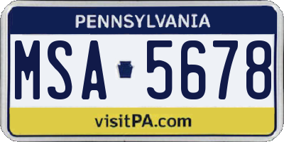 PA license plate MSA5678