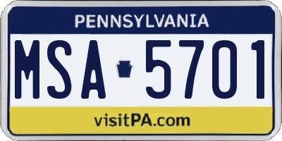 PA license plate MSA5701