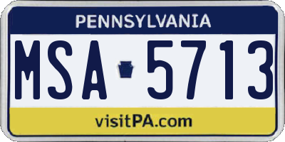 PA license plate MSA5713