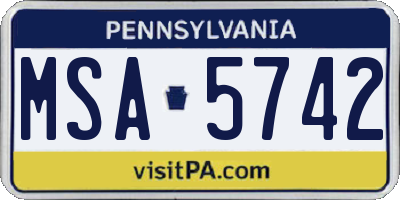 PA license plate MSA5742