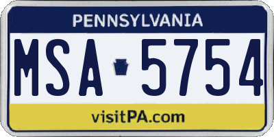 PA license plate MSA5754