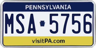 PA license plate MSA5756