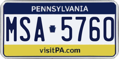 PA license plate MSA5760