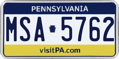 PA license plate MSA5762