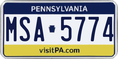 PA license plate MSA5774