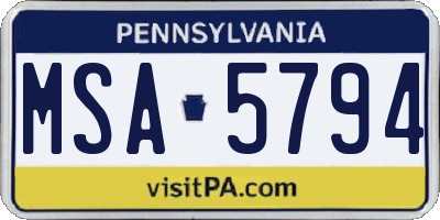 PA license plate MSA5794