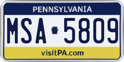 PA license plate MSA5809
