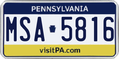 PA license plate MSA5816