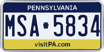 PA license plate MSA5834