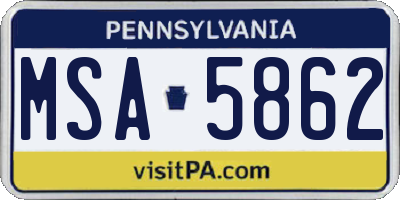 PA license plate MSA5862