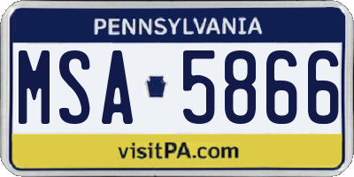 PA license plate MSA5866