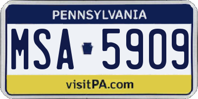 PA license plate MSA5909