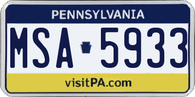 PA license plate MSA5933