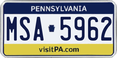 PA license plate MSA5962