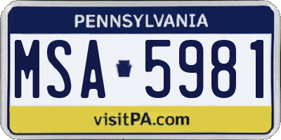 PA license plate MSA5981