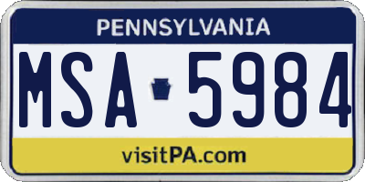 PA license plate MSA5984