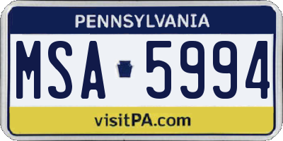 PA license plate MSA5994