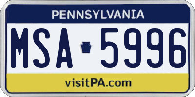 PA license plate MSA5996