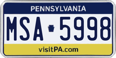 PA license plate MSA5998