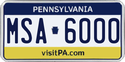 PA license plate MSA6000