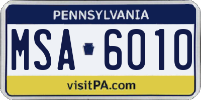 PA license plate MSA6010