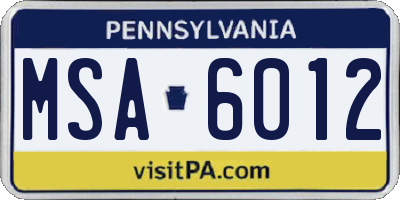 PA license plate MSA6012