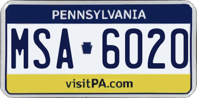 PA license plate MSA6020