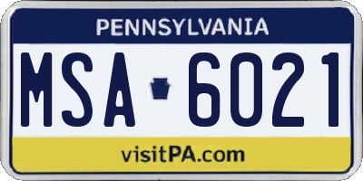 PA license plate MSA6021