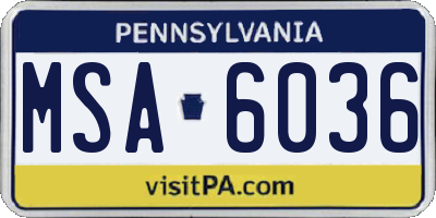 PA license plate MSA6036
