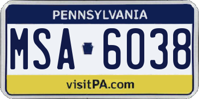 PA license plate MSA6038