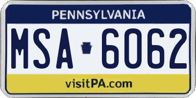 PA license plate MSA6062